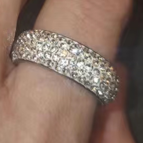 New beautiful multi row diamond crystals titanium ring size 7 - Picture 5 of 5